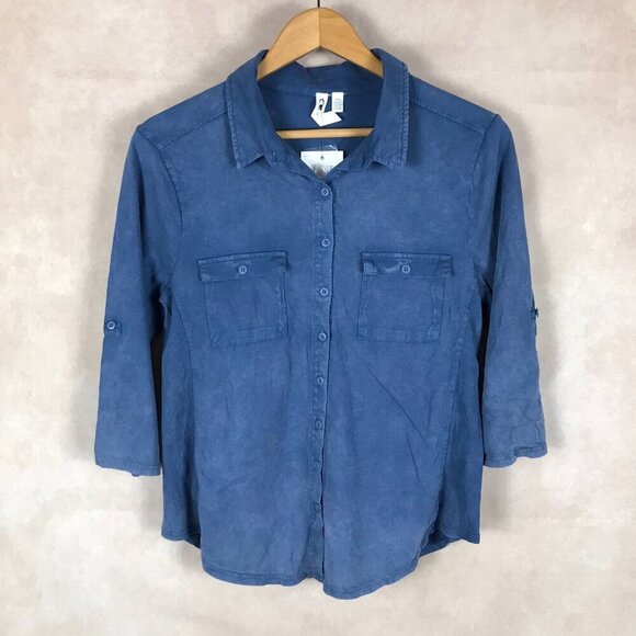 CABLE & GAUGE Blue Wash 100% Cotton Soft Button-Down Shirt NWT LARGE - Picture 4 of 7